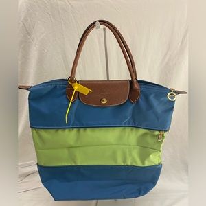** SOLD ** Le Pliage Expandable Tote in Rare Beautiful Blue/Green Colorway  EUC
